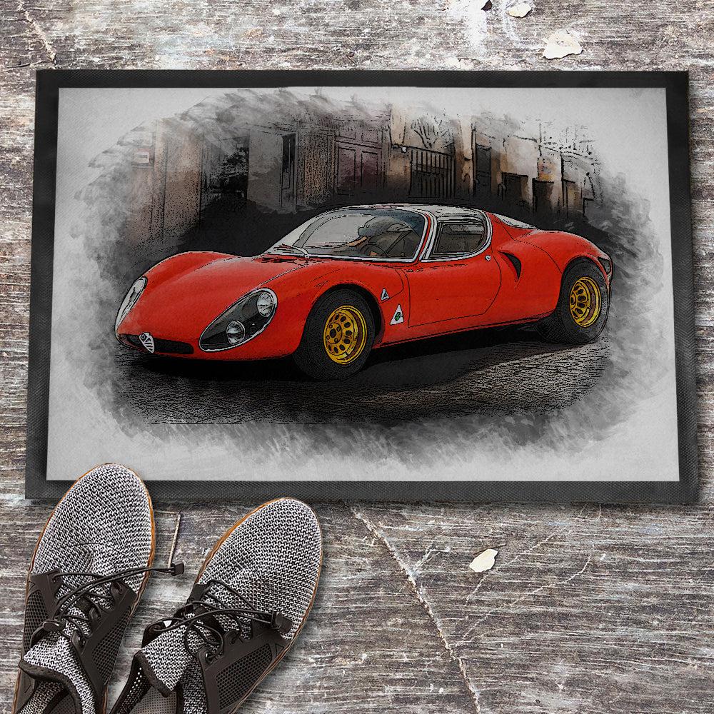 ALFA ROMEO 33 COUPÈ STRADALE 1967 MUSEUM VERSION Skilte, Musemåtte, Dørmåtte-Skilte-Alfa Romeo-Garage Culture Shop- garage - man cave - merchandise