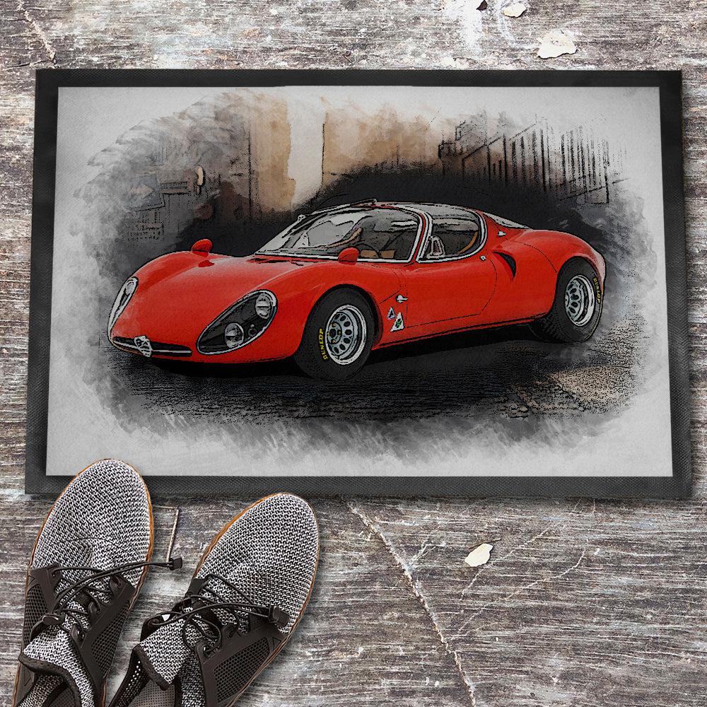 ALFA ROMEO 33 COUPÈ STRADALE 1967 PROTOTYPE B VERSION Skilte, Musemåtte, Dørmåtte-Skilte-Alfa Romeo-Garage Culture Shop- garage - man cave - merchandise