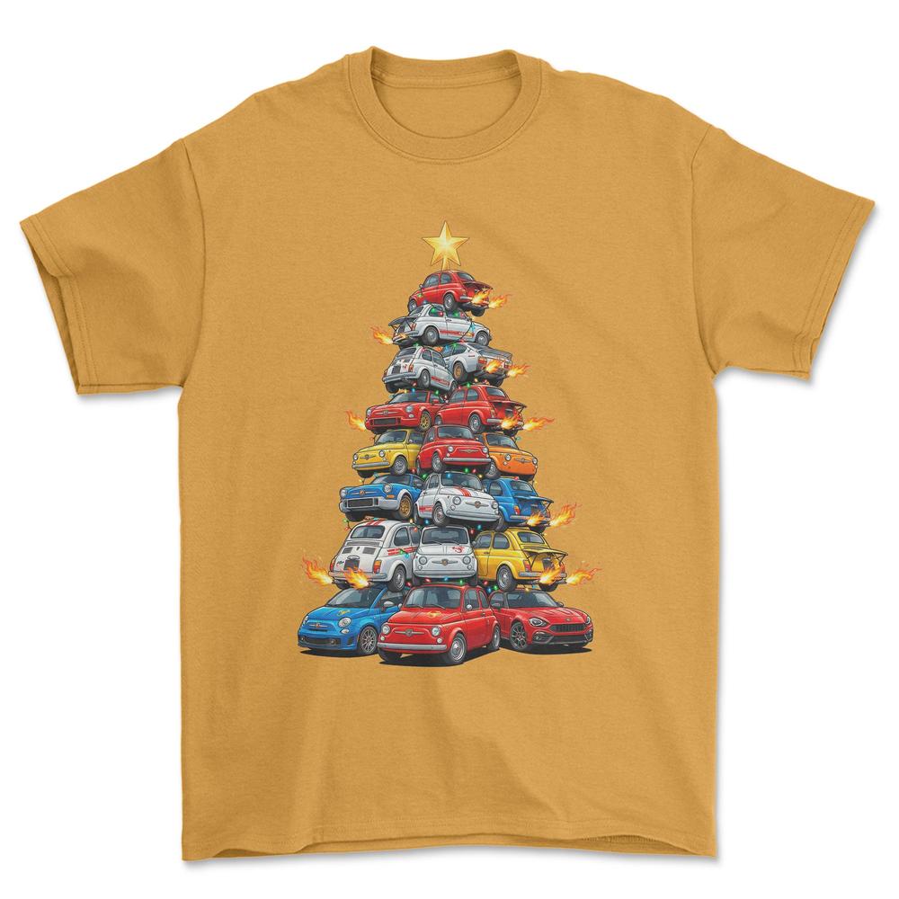Abarth Juletræ Christmas Tree - Unisex T-Shirt-Beklædning-Abarth-Guld-S-Forside-Garage Culture Shop- garage - man cave - merchandise