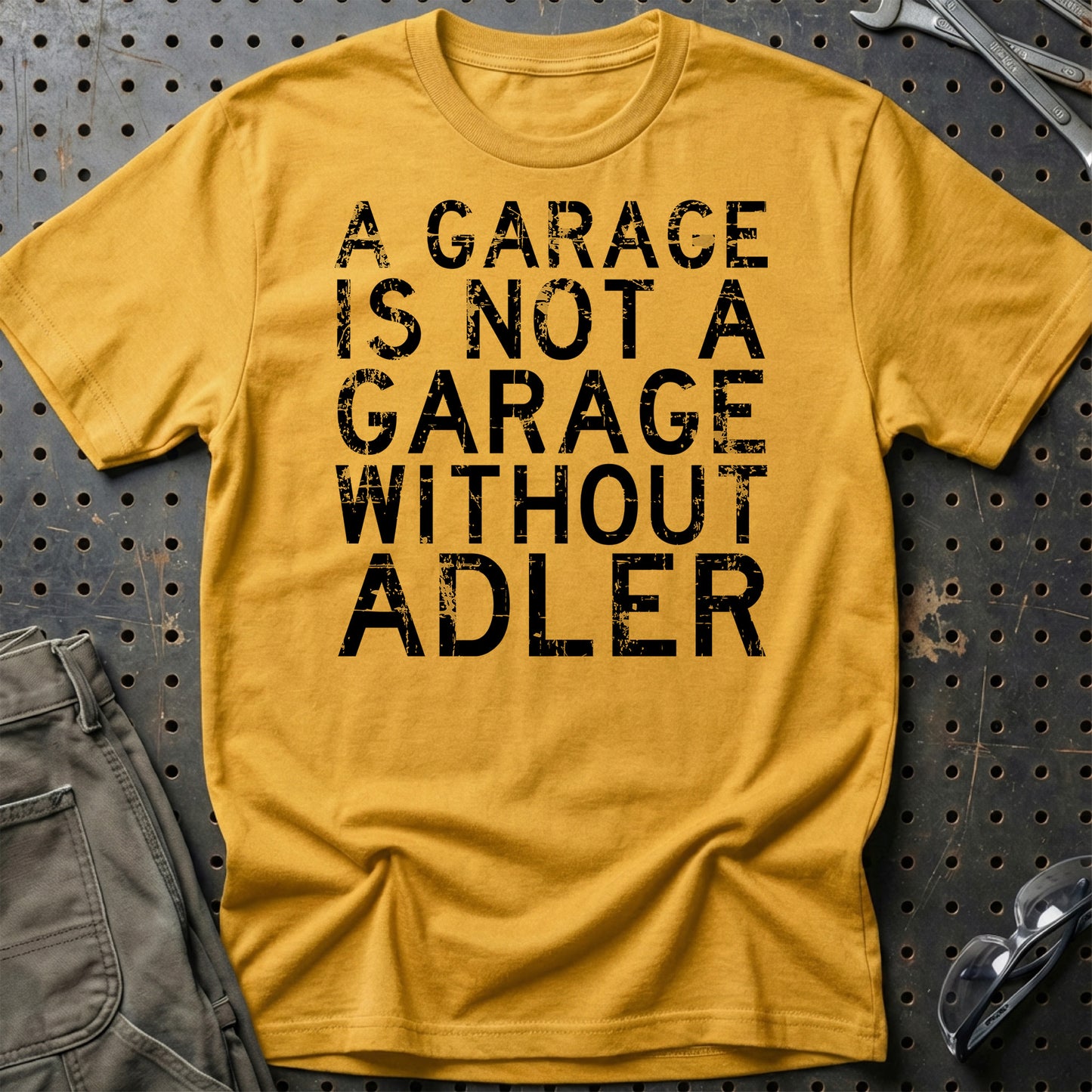 Adler - A Garage Is Not A Garage Without Adler - Unisex T-Shirt , Bomuld-Beklædning-Adler-Guld-S-Garage Culture Shop- garage - man cave - merchandise