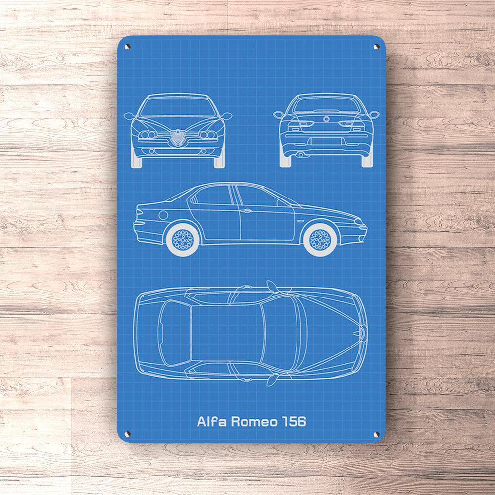 Alfa Romeo 156 Blueprint Skilte, Musemåtte, Dørmåtte-Blueprint-Alfa Romeo-Garage Culture Shop- garage - man cave - merchandise
