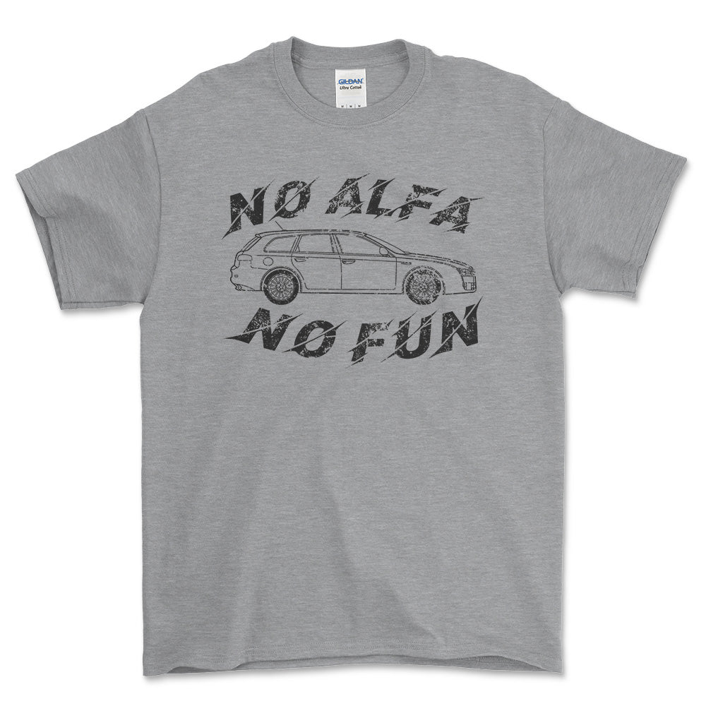 Alfa Romeo 159 Sportwagon No Alfa No Fun Unisex T-Shirt , Bomuld-Beklædning-Alfa Romeo-Grå Sport-S-Forside-Garage Culture Shop- garage - man cave - merchandise