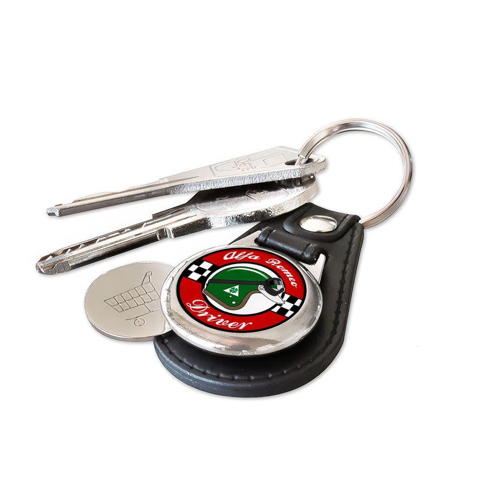Alfa Romeo Driver - Nøglering med Indkøbsvognsmønt – Metal & Kunstlæder-Nøglering-Alfa Romeo-Garage Culture Shop- garage - man cave - merchandise