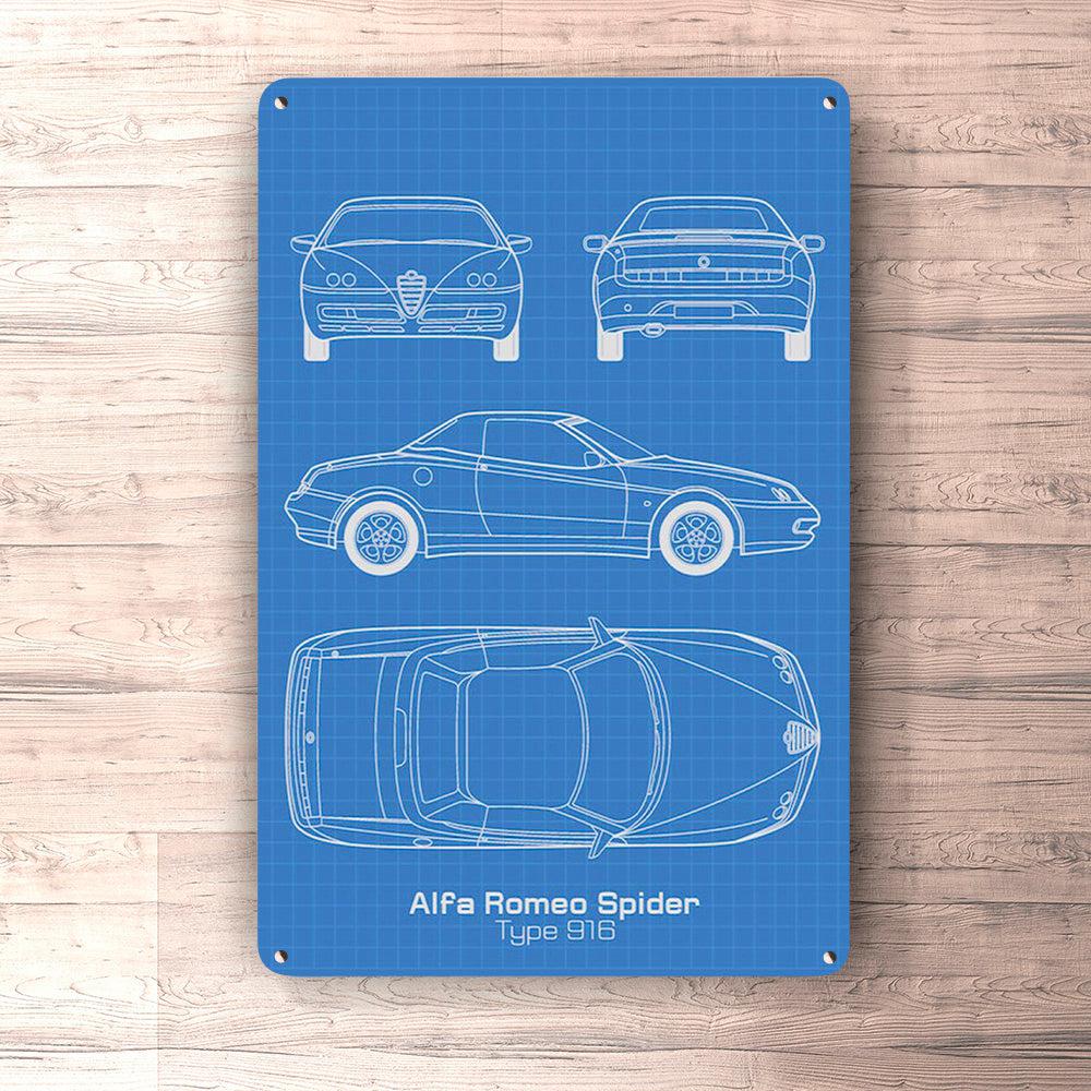 Alfa Romeo Spider Blueprint Skilte, Musemåtte, Dørmåtte-Blueprint-Alfa Romeo-Garage Culture Shop- garage - man cave - merchandise