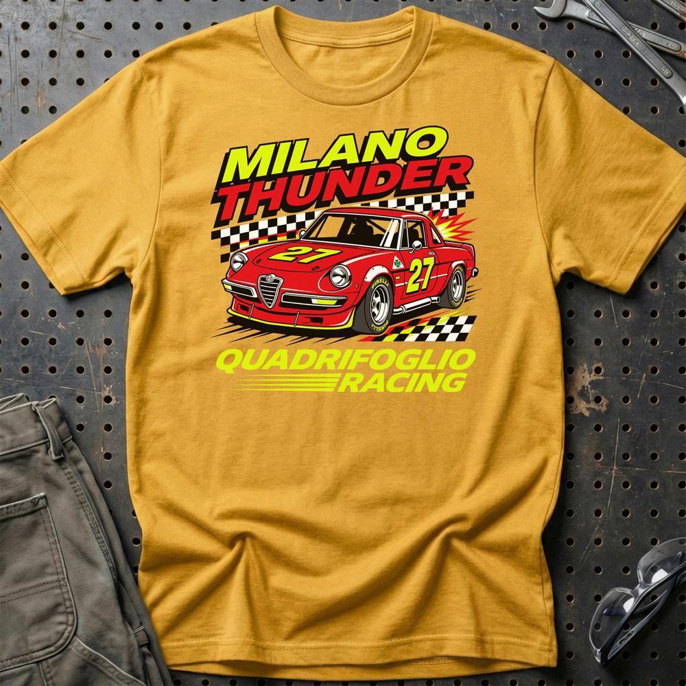 Alfa Romeo Spider Milano Thunder Quadrifoglio Racing - Unisex T-Shirt-Beklædning-Alfa Romeo-Guld-S-Garage Culture Shop- garage - man cave - merchandise