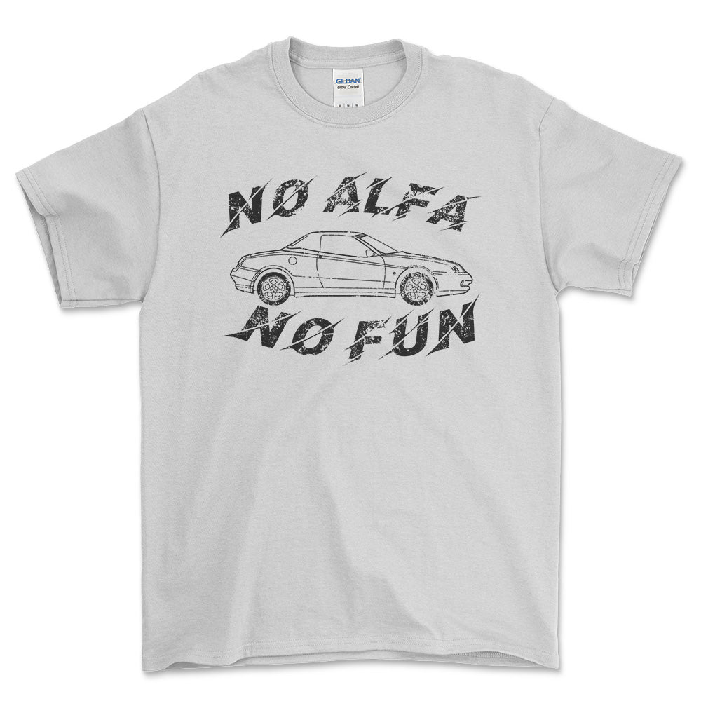Alfa Romeo Spider No Alfa No Fun Unisex T-Shirt , Bomuld-Beklædning-Alfa Romeo-Hvid-S-Forside-Garage Culture Shop- garage - man cave - merchandise