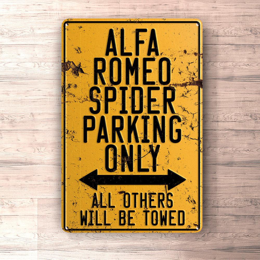 Alfa Romeo Spider Parking Only Skilte, Musemåtte, Dørmåtte-Parking skilte-Alfa Romeo-Garage Culture Shop- garage - man cave - merchandise