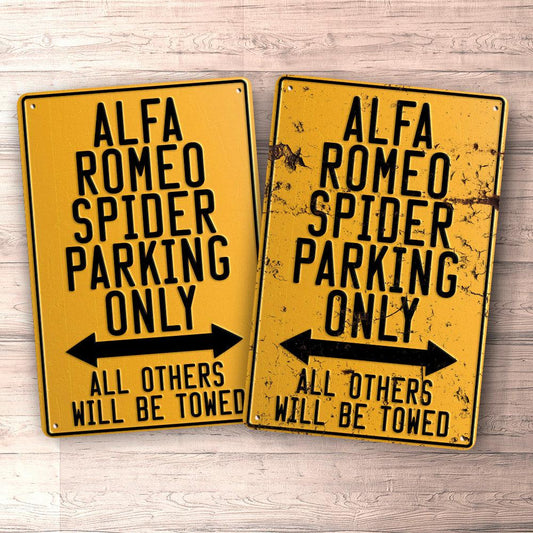 Alfa Romeo Spider Parking Only Skilte, Musemåtte, Dørmåtte , Plakat-Parking skilte-Alfa Romeo-Garage Culture Shop- garage - man cave - merchandise