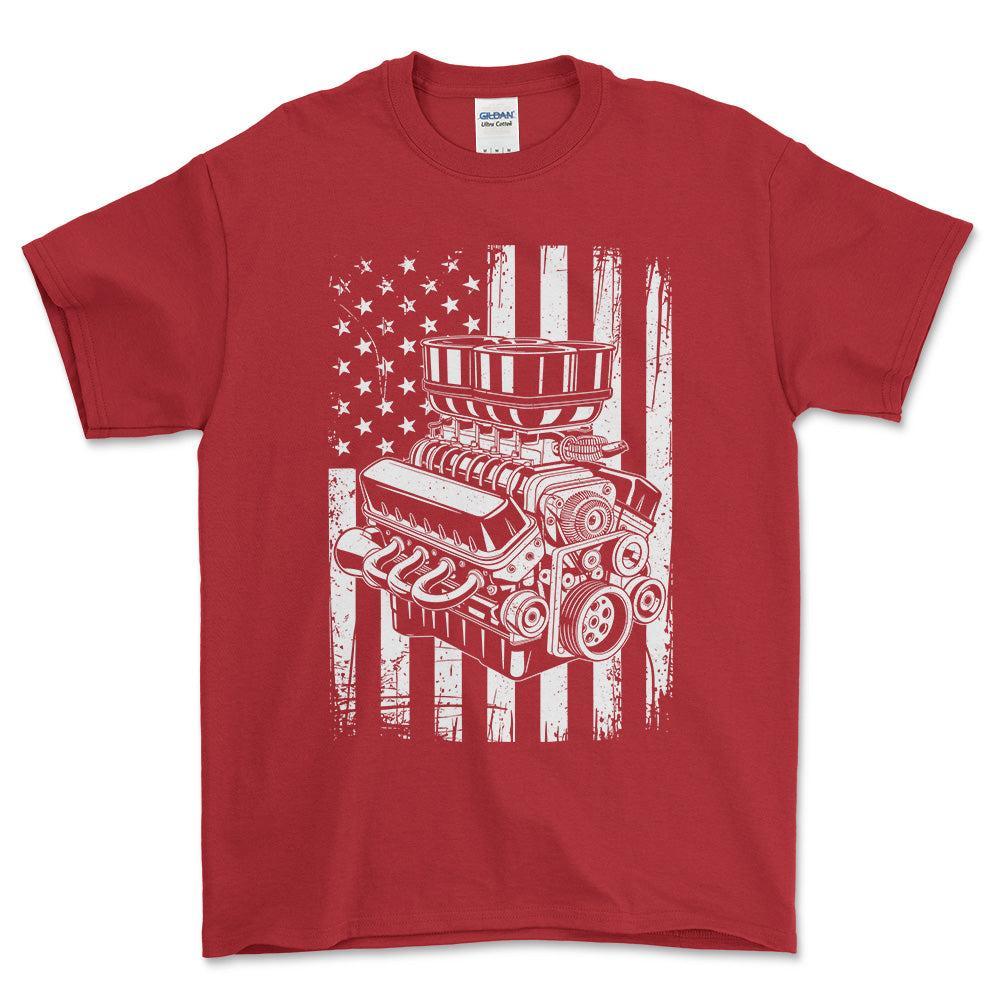 American V8 T-Shirt , Bomuld-Beklædning-Garage Culture-Rød-S-Forside-Garage Culture Shop- garage - man cave - merchandise