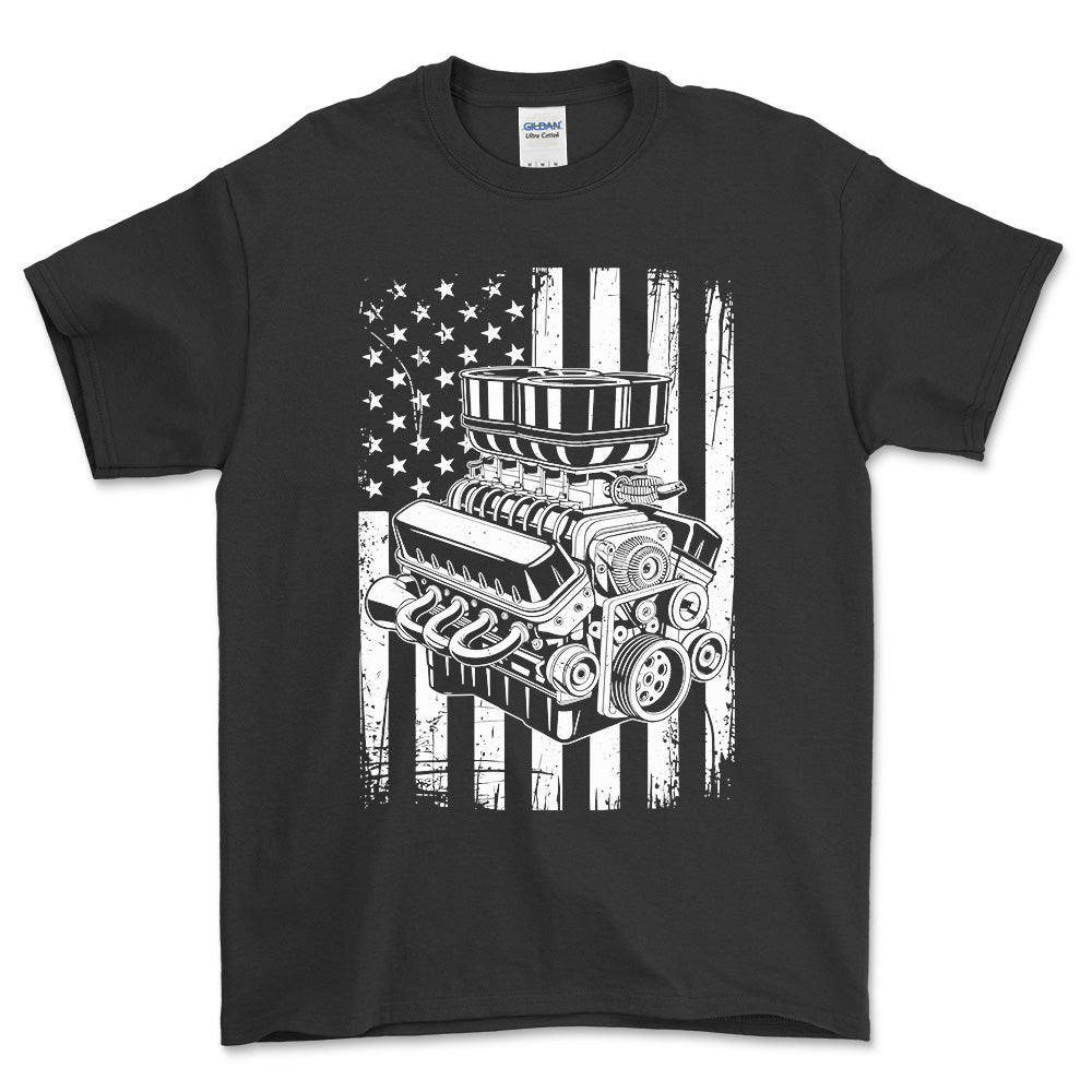 American V8 T-Shirt , Bomuld-Beklædning-Garage Culture-Sort-S-Forside-Garage Culture Shop- garage - man cave - merchandise