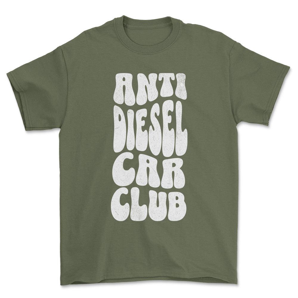 Anti Diesel Car Club - Unisex T-Shirt , Bomuld-Beklædning-Garage Culture-Grøn Militær-S-Forside-Garage Culture Shop- garage - man cave - merchandise