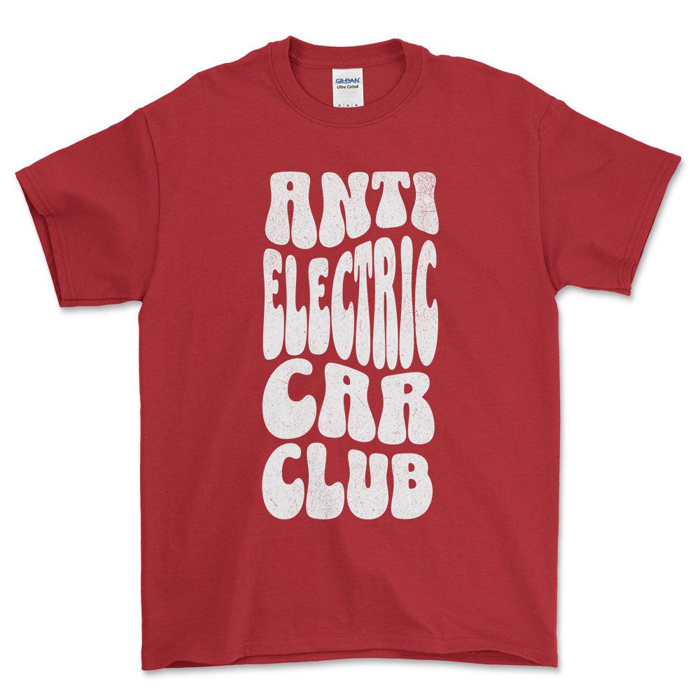 Anti Electric Car Club - Unisex T-Shirt , Bomuld-Beklædning-Garage Culture-Rød-S-Forside-Garage Culture Shop- garage - man cave - merchandise