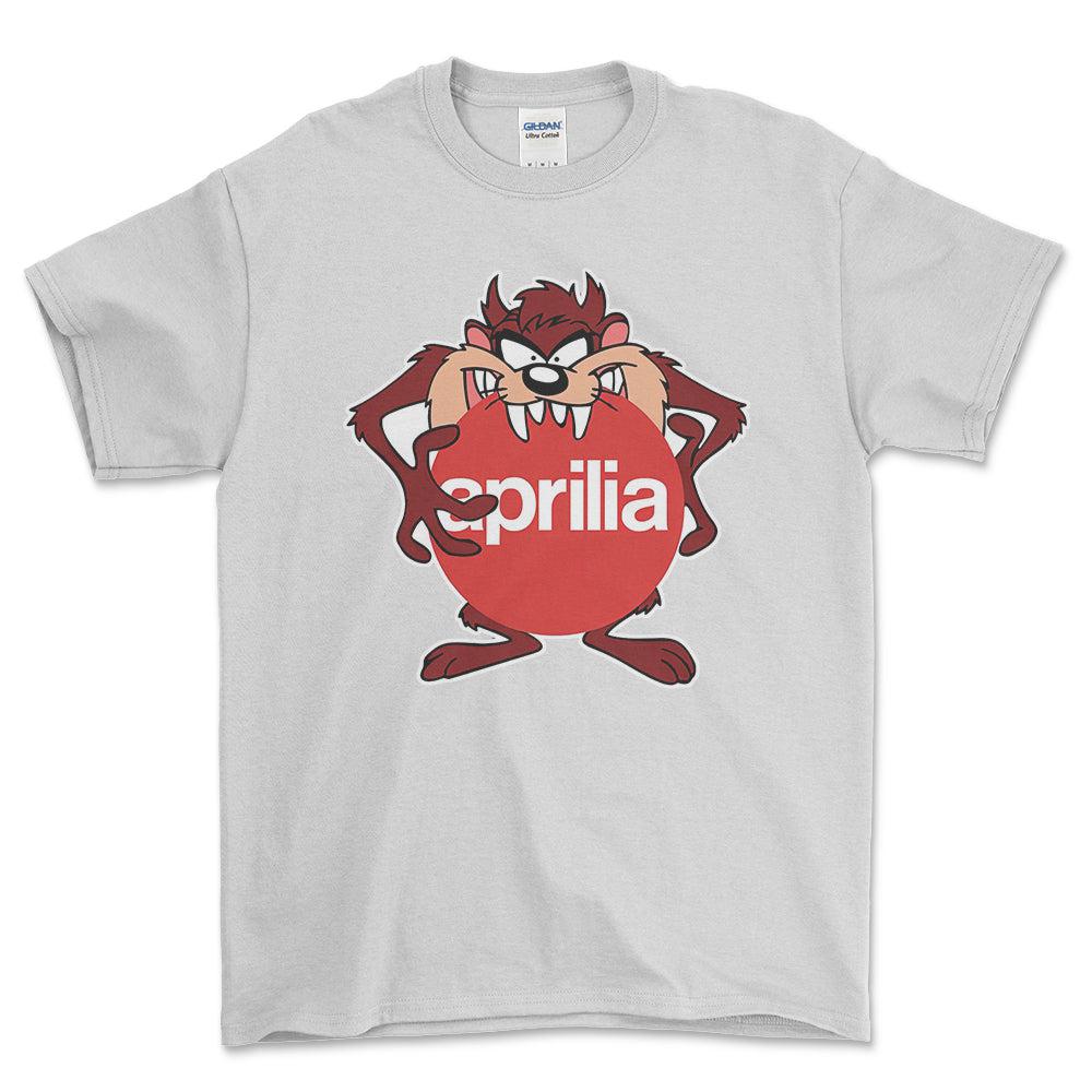 Aprilia TAZ Unisex T-Shirt , Bomuld-Beklædning-Aprilia-Hvid-S-Forside-Garage Culture Shop- garage - man cave - merchandise