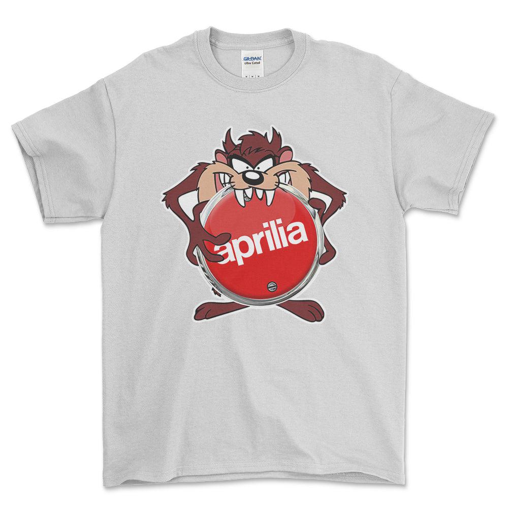 Aprilia TAZ Unisex T-Shirt , Bomuld-Beklædning-Aprilia-Hvid-S-Forside-Garage Culture Shop- garage - man cave - merchandise