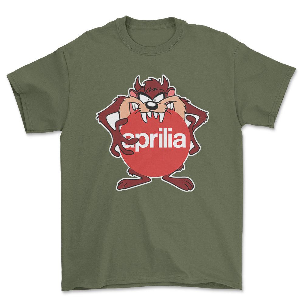 Aprilia TAZ Unisex T-Shirt , Bomuld-Beklædning-Aprilia-Grøn Militær-S-Forside-Garage Culture Shop- garage - man cave - merchandise