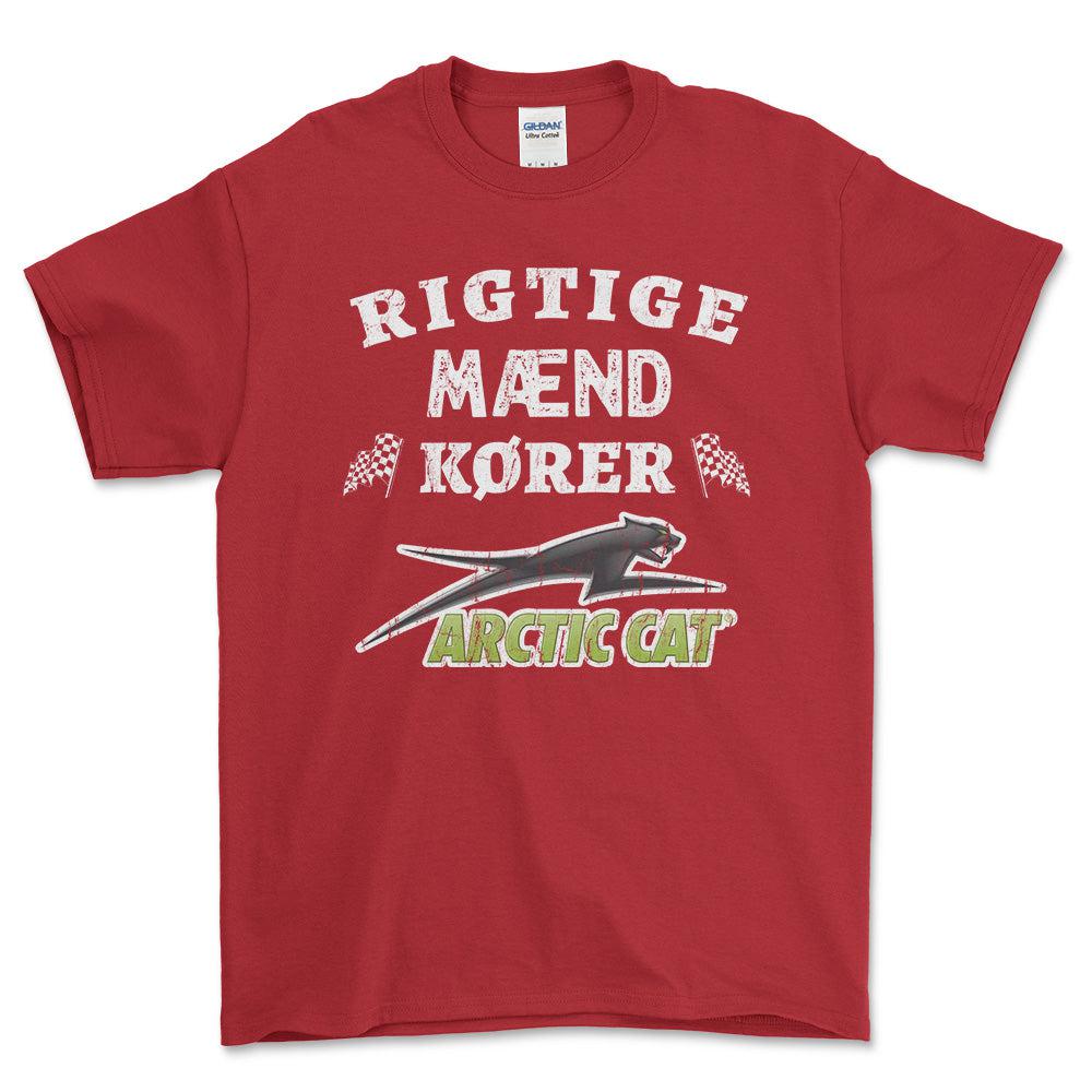 Arctic Cat Rigtige Mænd Kører - Unisex T-Shirt , Bomuld-Beklædning-Arctic Cat-Rød-S-Forside-Garage Culture Shop- garage - man cave - merchandise