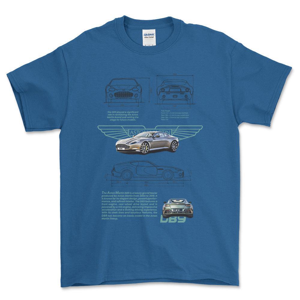 Aston Martin DB9 - Unisex T-Shirt , Bomuld-Beklædning-Aston Martin-Blå Royal-S-Forside-Garage Culture Shop- garage - man cave - merchandise