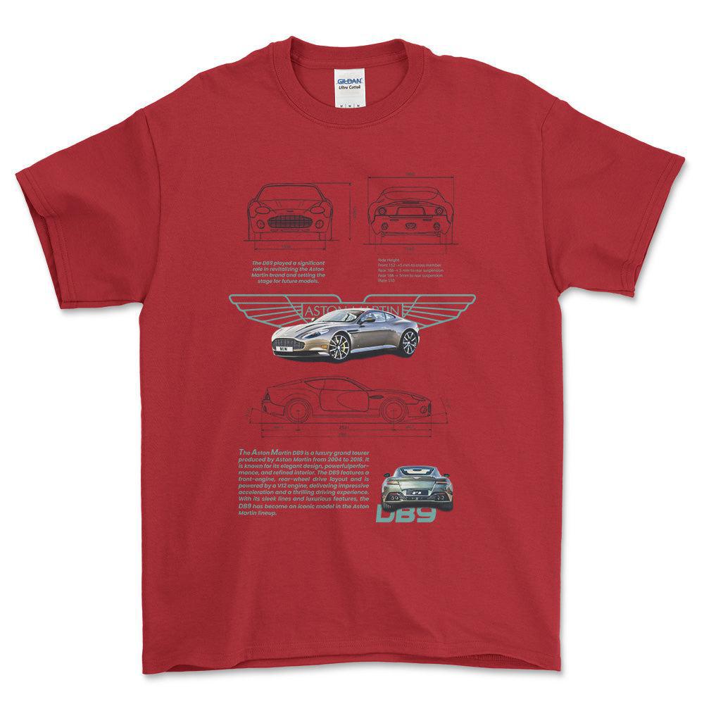 Aston Martin DB9 - Unisex T-Shirt , Bomuld-Beklædning-Aston Martin-Rød-S-Forside-Garage Culture Shop- garage - man cave - merchandise