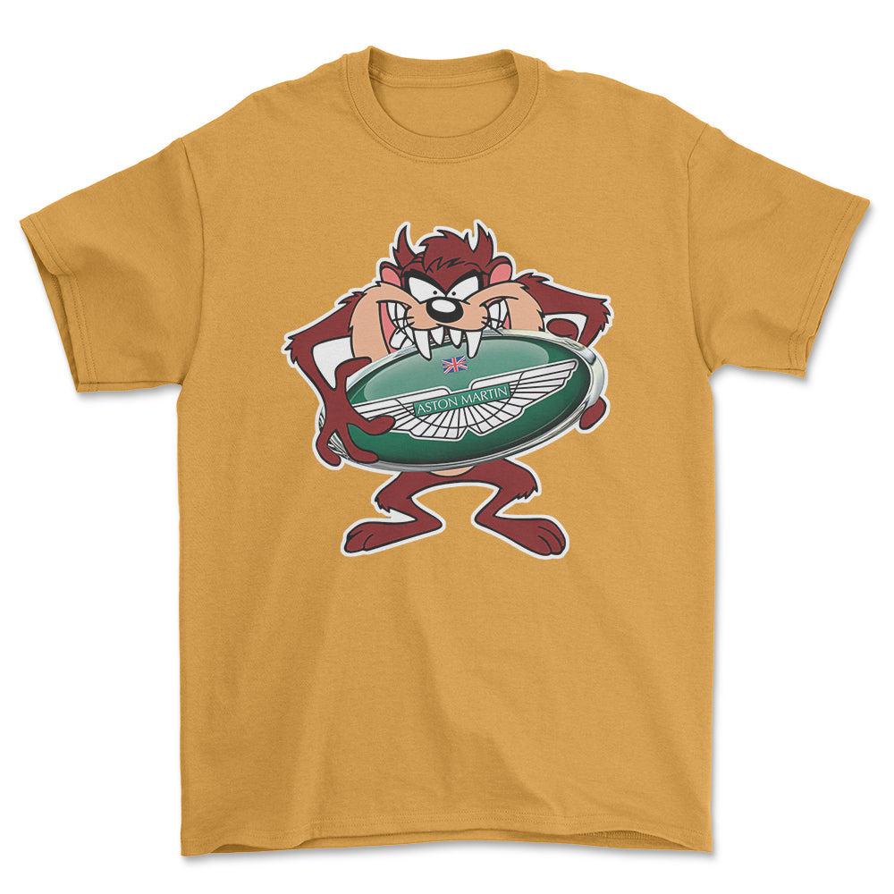 Aston Martin TAZ Unisex T-Shirt , Bomuld-Beklædning-Aston Martin-Guld-S-Forside-Garage Culture Shop- garage - man cave - merchandise