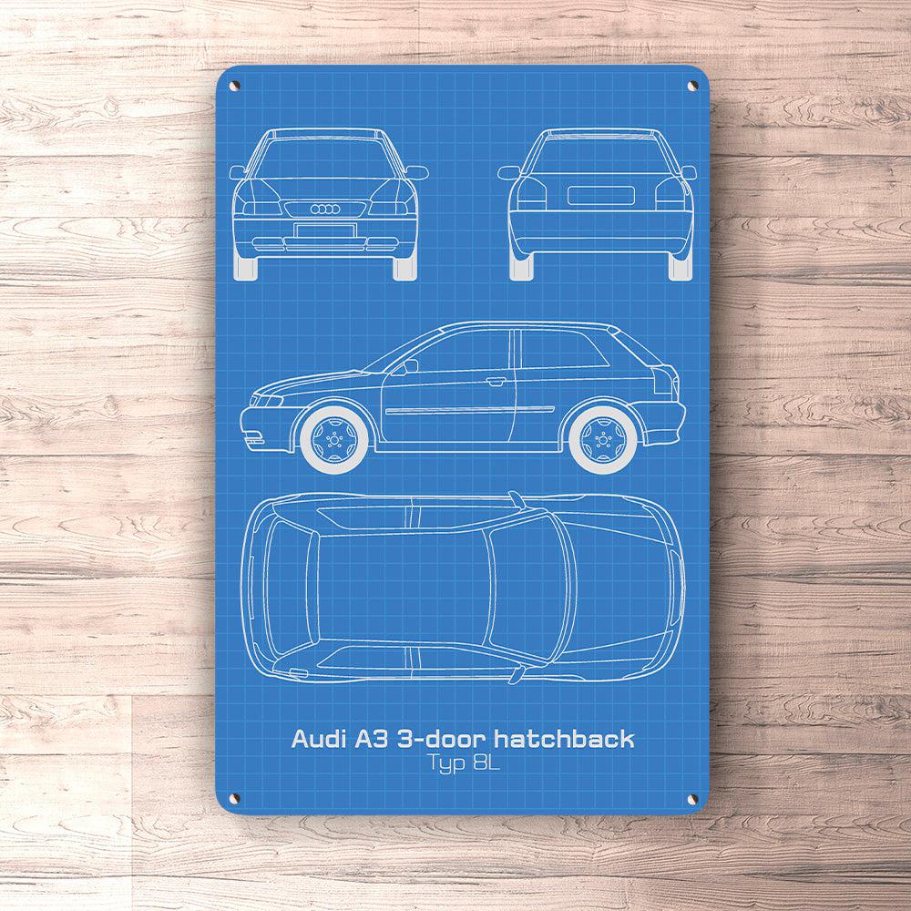 Audi A3 Typ 8L Blueprint Skilte, Musemåtte, Dørmåtte-Blueprint-Audi-Garage Culture Shop- garage - man cave - merchandise