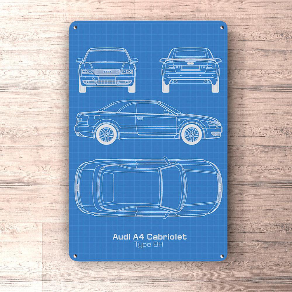 Audi A4 Cabriolet Type 8H Blueprint Skilte, Musemåtte, Dørmåtte-Blueprint-Audi-Garage Culture Shop- garage - man cave - merchandise