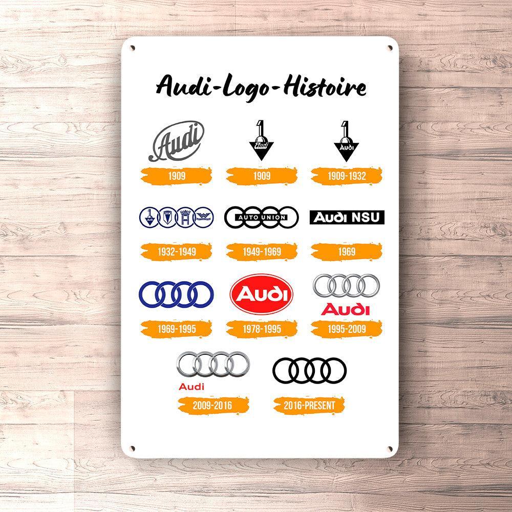 Audi Logo Histoire Skilte, Musemåtte, Dørmåtte , Plakat-Skilte-Audi-Garage Culture Shop- garage - man cave - merchandise