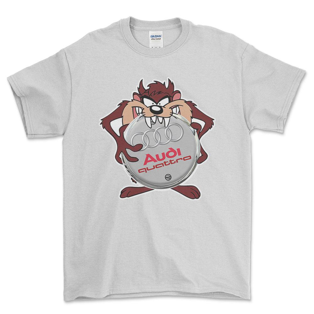 Audi Quattro TAZ Unisex T-Shirt , Bomuld-Beklædning-Audi-Hvid-S-Forside-Garage Culture Shop- garage - man cave - merchandise