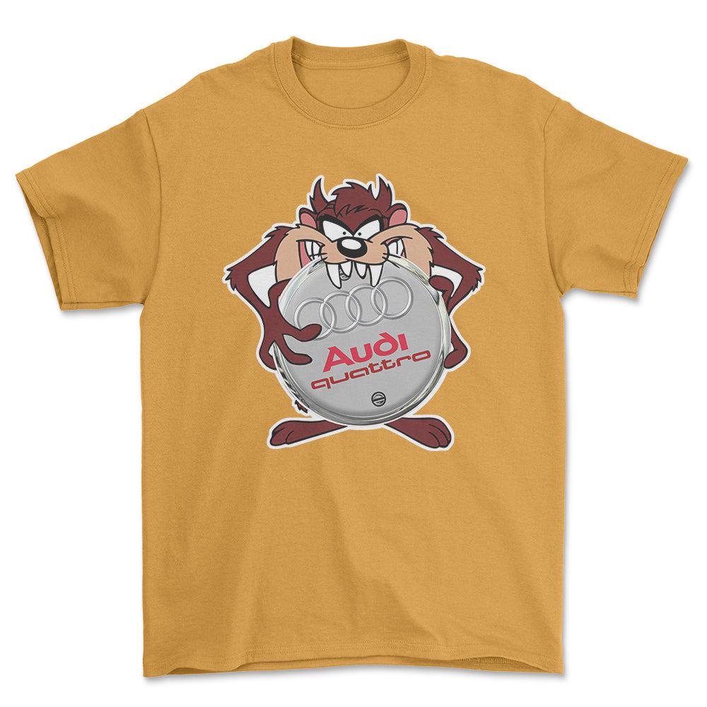Audi Quattro TAZ Unisex T-Shirt , Bomuld-Beklædning-Audi-Guld-S-Forside-Garage Culture Shop- garage - man cave - merchandise