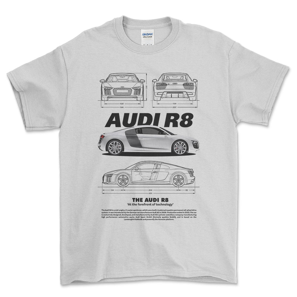 Audi R8 - Unisex T-Shirt , Bomuld-Beklædning-Audi-Hvid-S-Forside-Garage Culture Shop- garage - man cave - merchandise