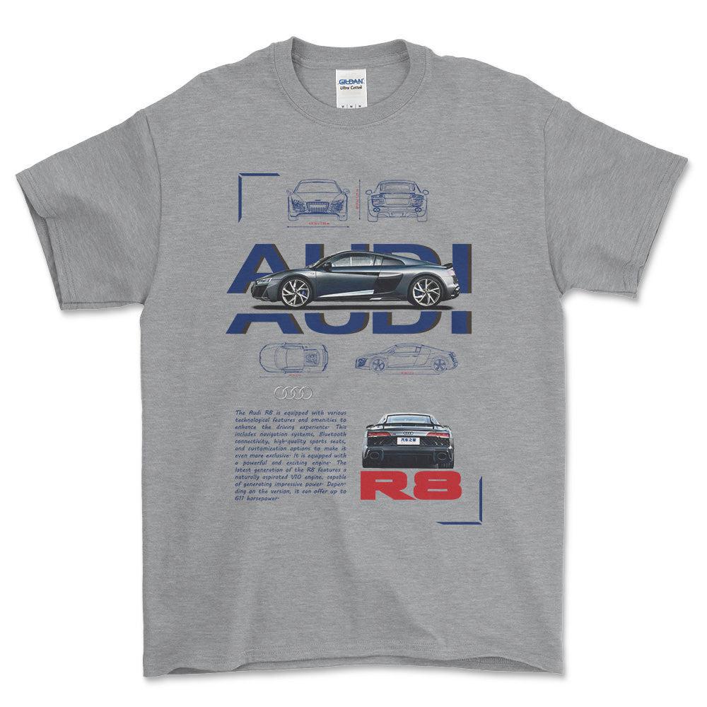 Audi R8 - Unisex T-Shirt , Bomuld-Beklædning-Audi-Grå Sport-S-Forside-Garage Culture Shop- garage - man cave - merchandise