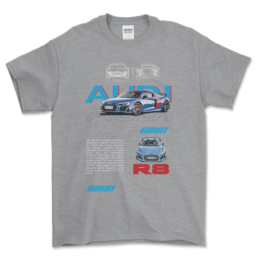 Audi R8 - Unisex T-Shirt , Bomuld-Beklædning-Audi-Grå Sport-S-Forside-Garage Culture Shop- garage - man cave - merchandise
