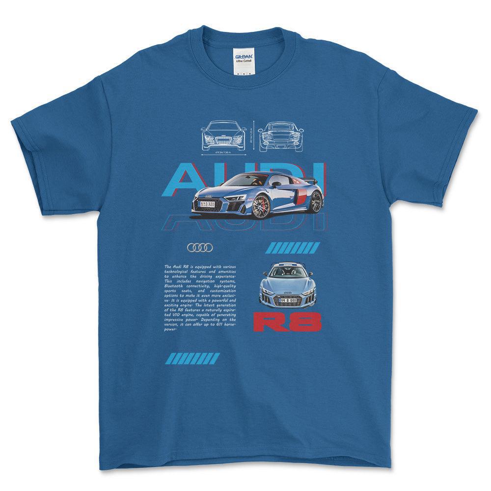 Audi R8 - Unisex T-Shirt , Bomuld-Beklædning-Audi-Blå Royal-S-Forside-Garage Culture Shop- garage - man cave - merchandise