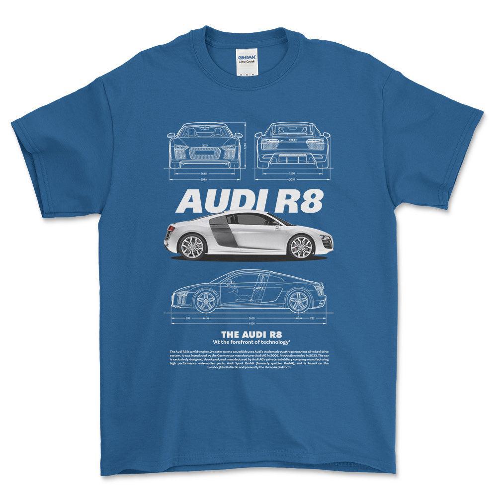 Audi R8 - Unisex T-Shirt , Bomuld-Beklædning-Audi-Blå Royal-S-Forside-Garage Culture Shop- garage - man cave - merchandise