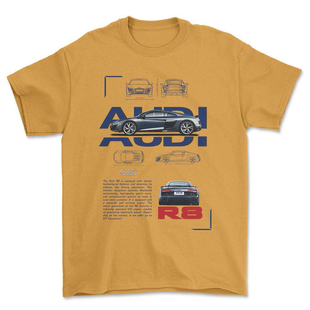 Audi R8 - Unisex T-Shirt , Bomuld-Beklædning-Audi-Guld-S-Forside-Garage Culture Shop- garage - man cave - merchandise