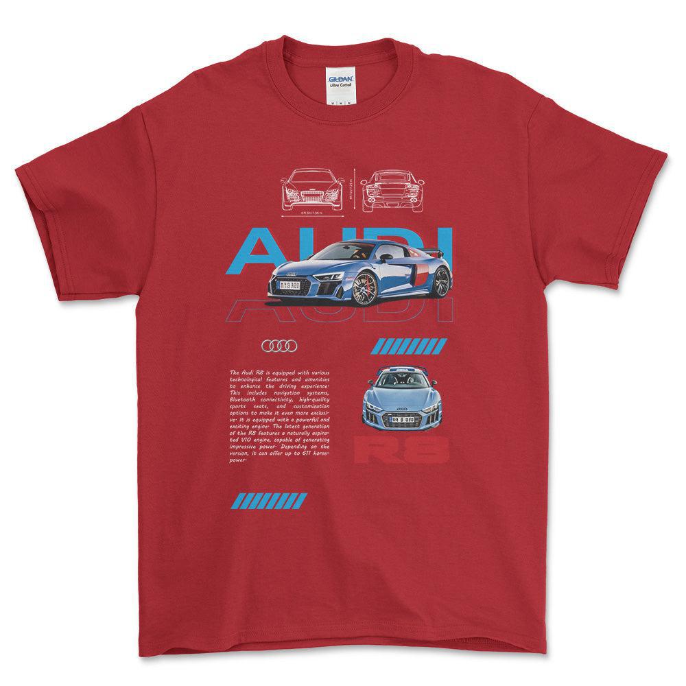 Audi R8 - Unisex T-Shirt , Bomuld-Beklædning-Audi-Rød-S-Forside-Garage Culture Shop- garage - man cave - merchandise