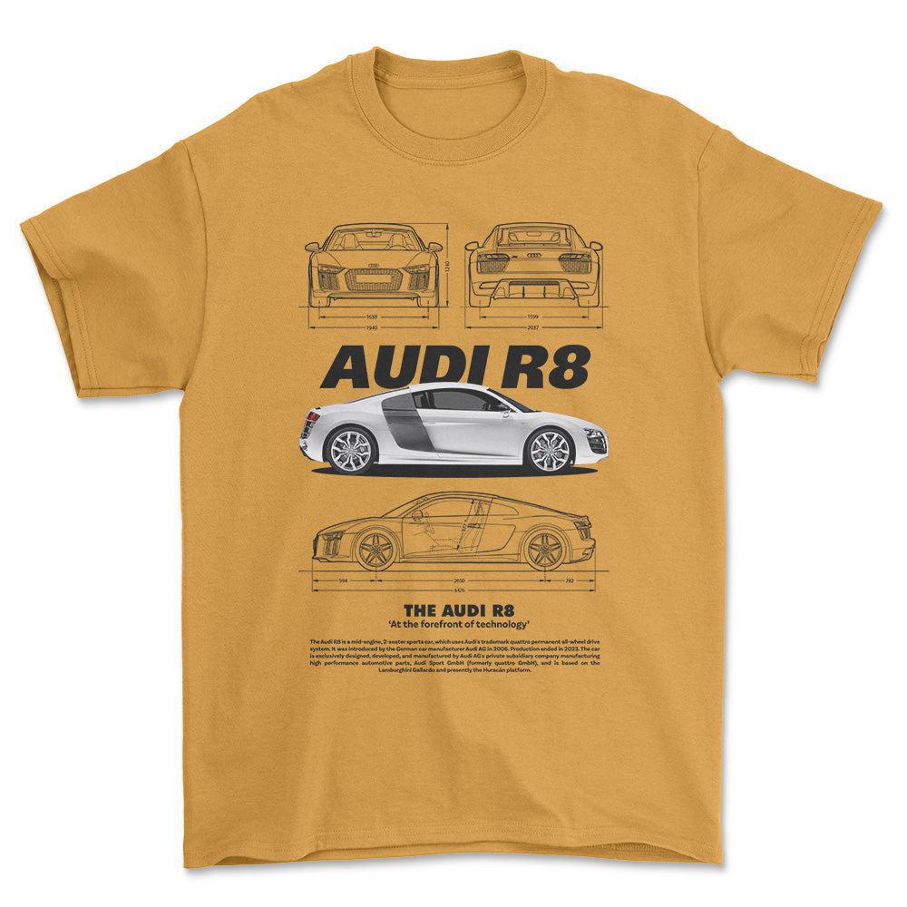 Audi R8 - Unisex T-Shirt , Bomuld-Beklædning-Audi-Guld-S-Forside-Garage Culture Shop- garage - man cave - merchandise