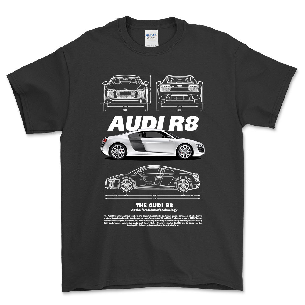 Audi R8 - Unisex T-Shirt , Bomuld-Beklædning-Audi-Sort-S-Forside-Garage Culture Shop- garage - man cave - merchandise