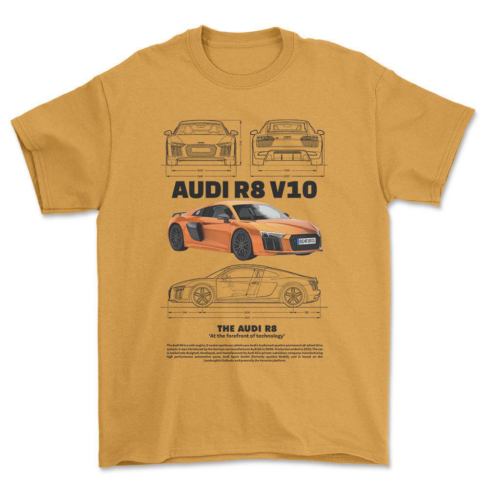 Audi R8 V10 - Unisex T-Shirt , Bomuld-Beklædning-Audi-Guld-S-Forside-Garage Culture Shop- garage - man cave - merchandise