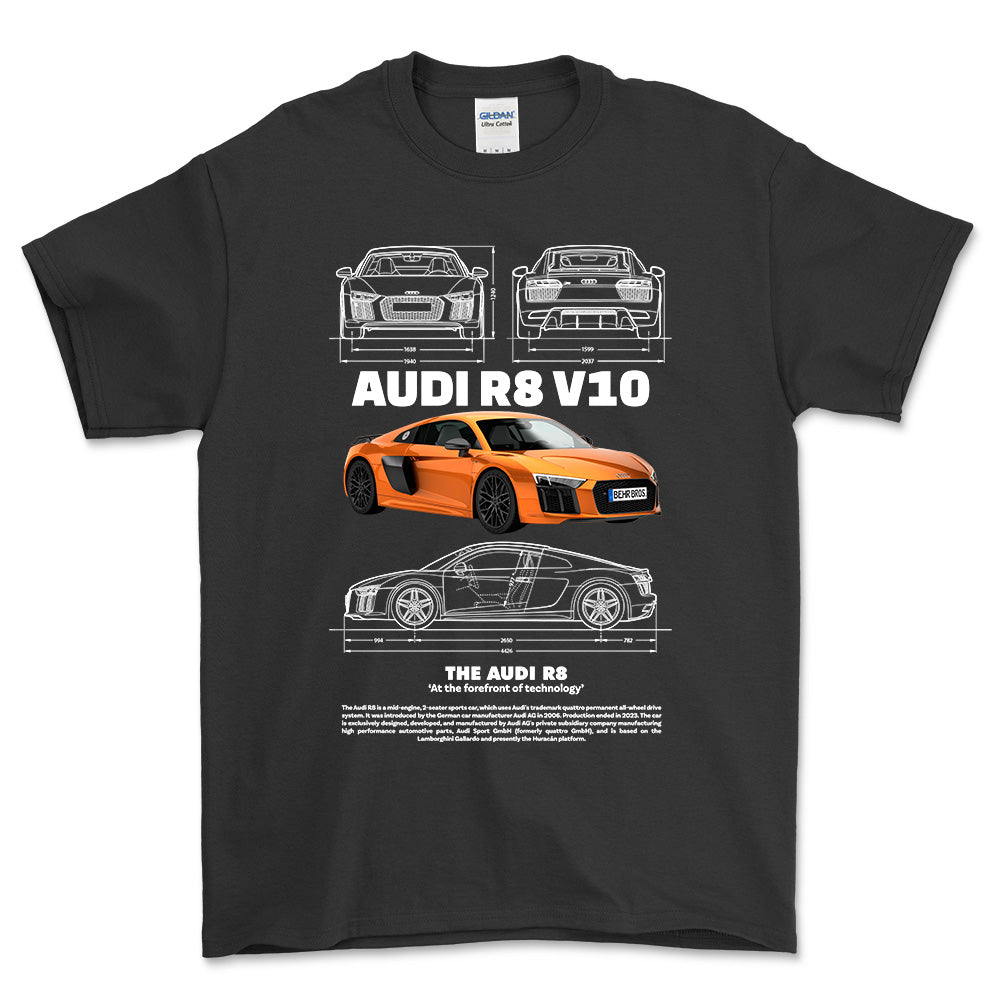 Audi R8 V10 - Unisex T-Shirt , Bomuld-Beklædning-Audi-Sort-S-Forside-Garage Culture Shop- garage - man cave - merchandise