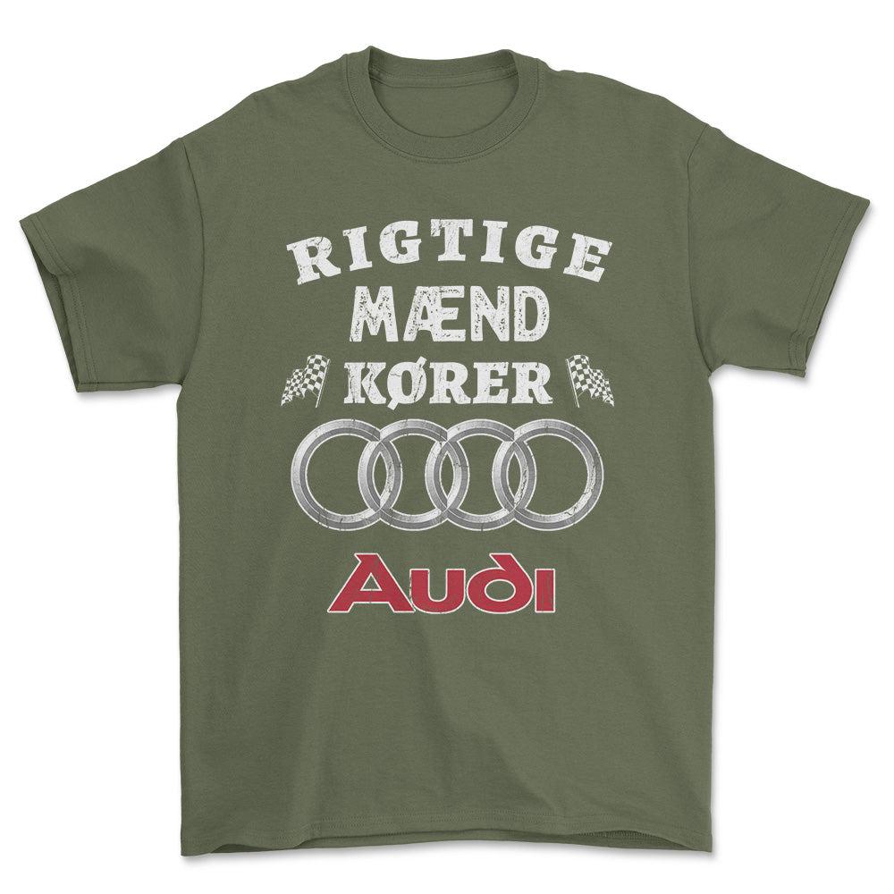 Audi Rigtige Mænd Kører Unisex T-Shirt , Bomuld-Beklædning-Audi-Grøn Militær-S-Forside-Garage Culture Shop- garage - man cave - merchandise