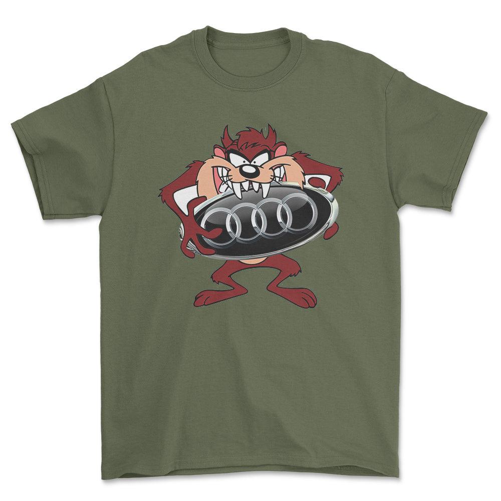 Audi TAZ Unisex T-Shirt , Bomuld-Beklædning-Audi-Grøn Militær-S-Forside-Garage Culture Shop- garage - man cave - merchandise
