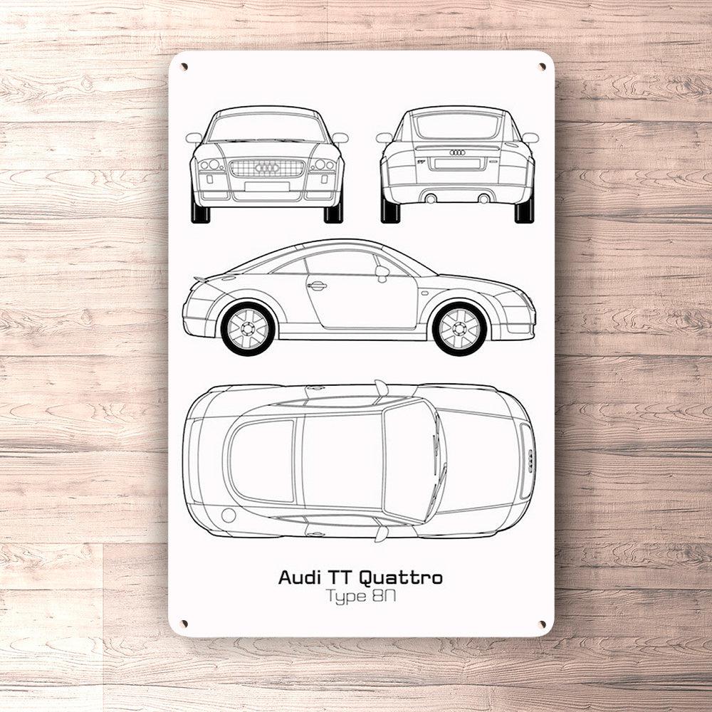 Audi Tt Quattro Type 8N Blueprint Skilte, Musemåtte, Dørmåtte , Plakat-Blueprint-Audi-Garage Culture Shop- garage - man cave - merchandise