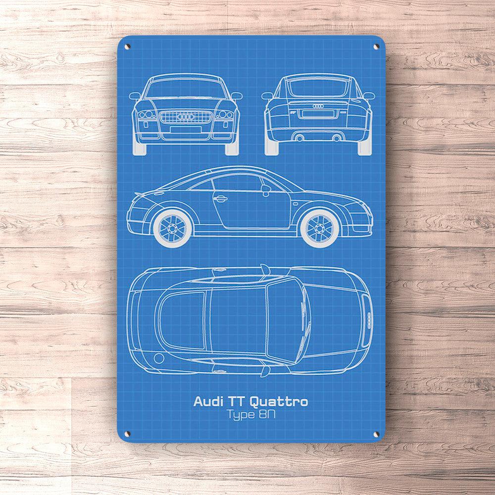 Audi Tt Quattro Type 8N Blueprint Skilte, Musemåtte, Dørmåtte , Plakat-Blueprint-Audi-Garage Culture Shop- garage - man cave - merchandise