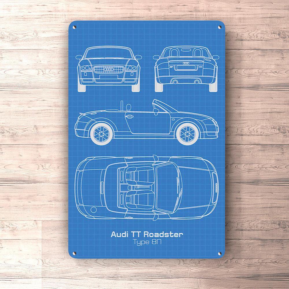 Audi Tt Roadster Type 8N Blueprint Skilte, Musemåtte, Dørmåtte-Blueprint-Audi-Garage Culture Shop- garage - man cave - merchandise