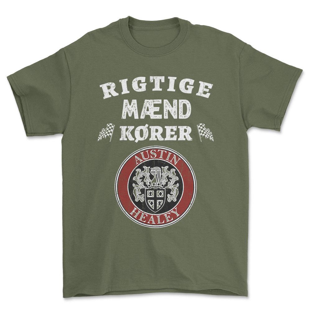 Austin Healey Rigtige Mænd Kører Unisex T-Shirt , Bomuld-Beklædning-Austin Healey-Grøn Militær-S-Forside-Garage Culture Shop- garage - man cave - merchandise
