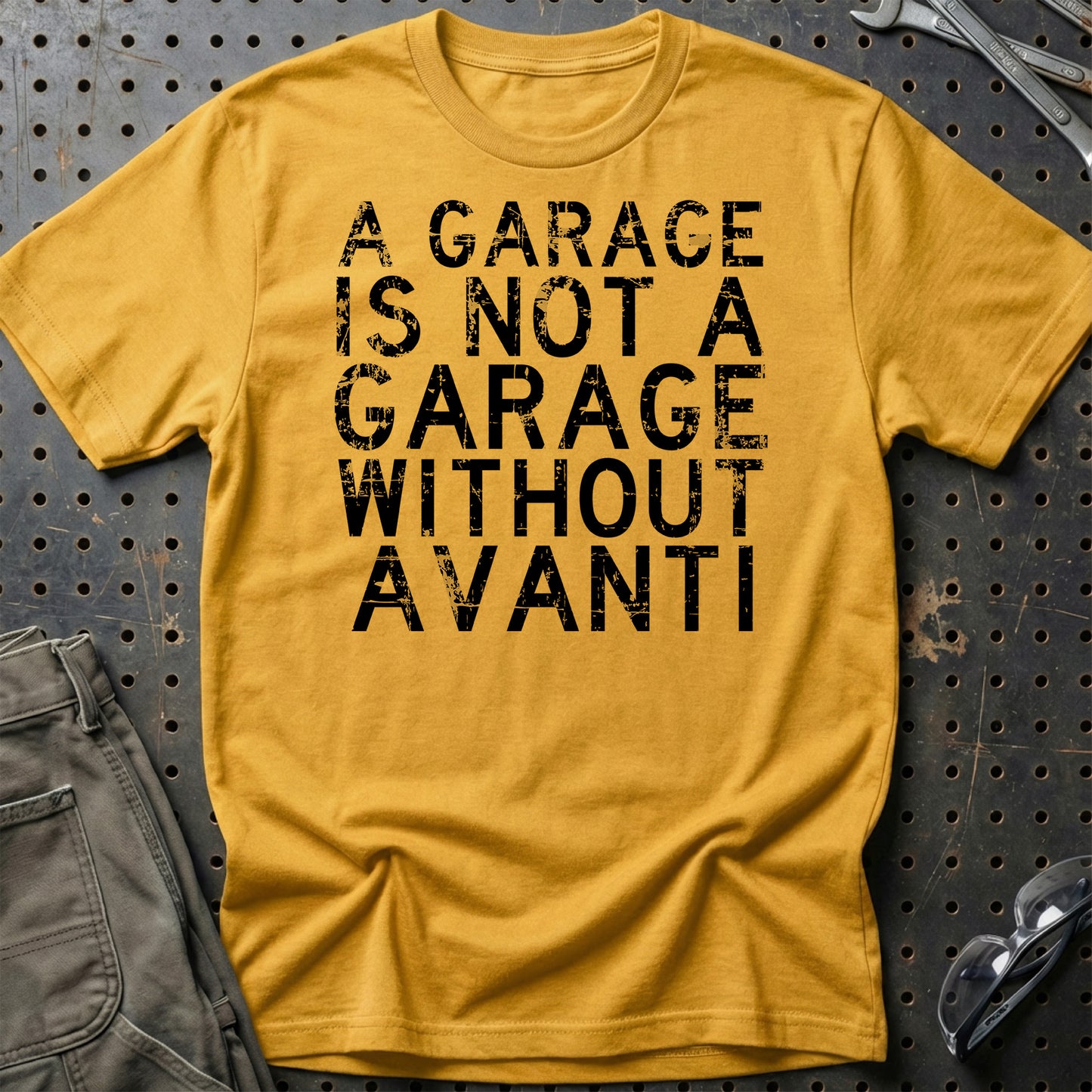 Avanti - A Garage Is Not A Garage Without Avanti - Unisex T-Shirt , Bomuld-Beklædning-Avanti-Guld-S-Garage Culture Shop- garage - man cave - merchandise