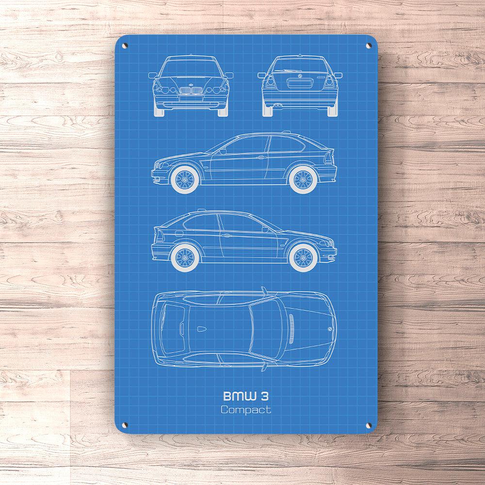 BMW 3 Compact 2001 Blueprint Skilte, Musemåtte, Dørmåtte-Blueprint-BMW-Garage Culture Shop- garage - man cave - merchandise