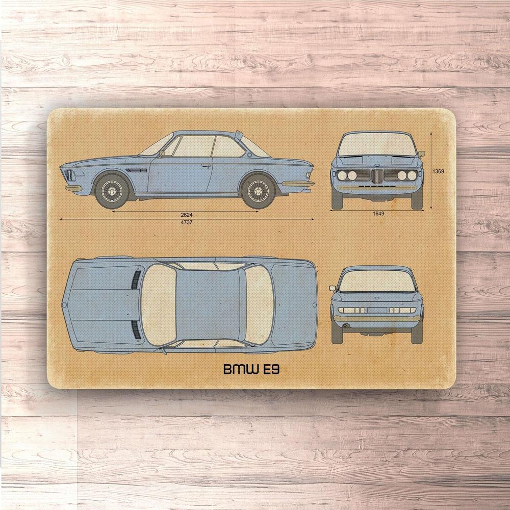 BMW 3.0 E9 Blueprint Skilte, Musemåtte, Dørmåtte-Blueprint-BMW-Garage Culture Shop- garage - man cave - merchandise