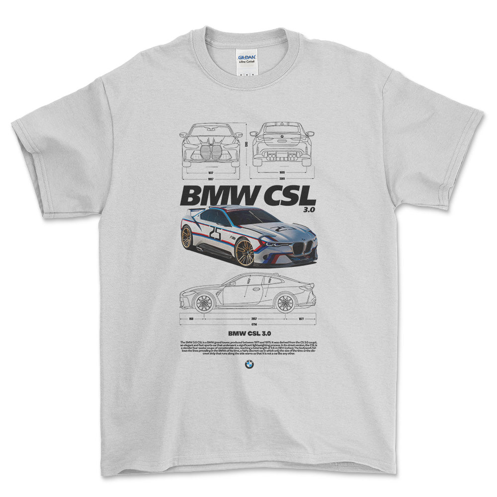 BMW CSL - Unisex T-Shirt , Bomuld-Beklædning-BMW-Hvid-S-Forside-Garage Culture Shop- garage - man cave - merchandise