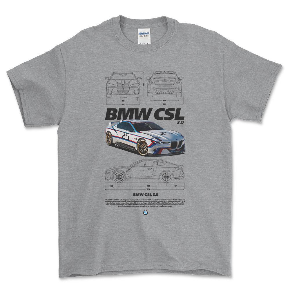 BMW CSL - Unisex T-Shirt , Bomuld-Beklædning-BMW-Grå Sport-S-Forside-Garage Culture Shop- garage - man cave - merchandise